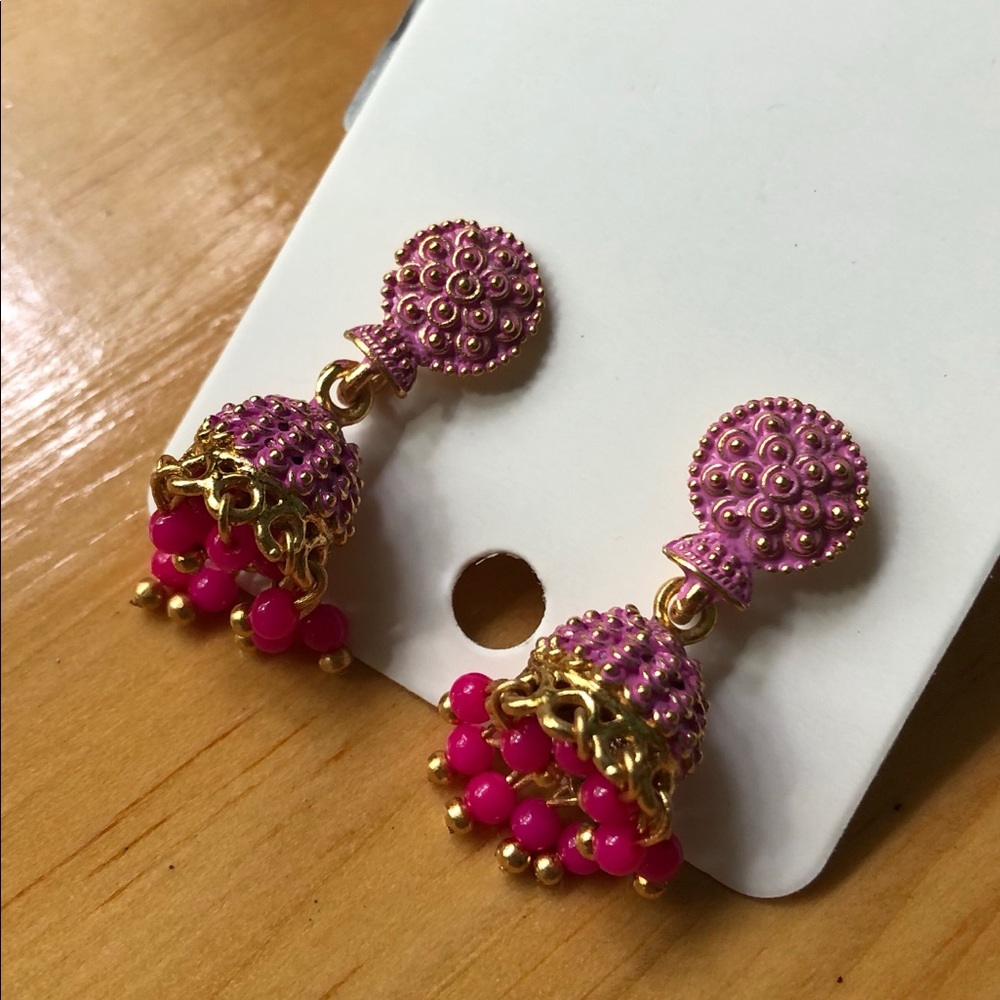 Genuine Indian Earrings- Hot pink, chandelier - Picture 5 of 6